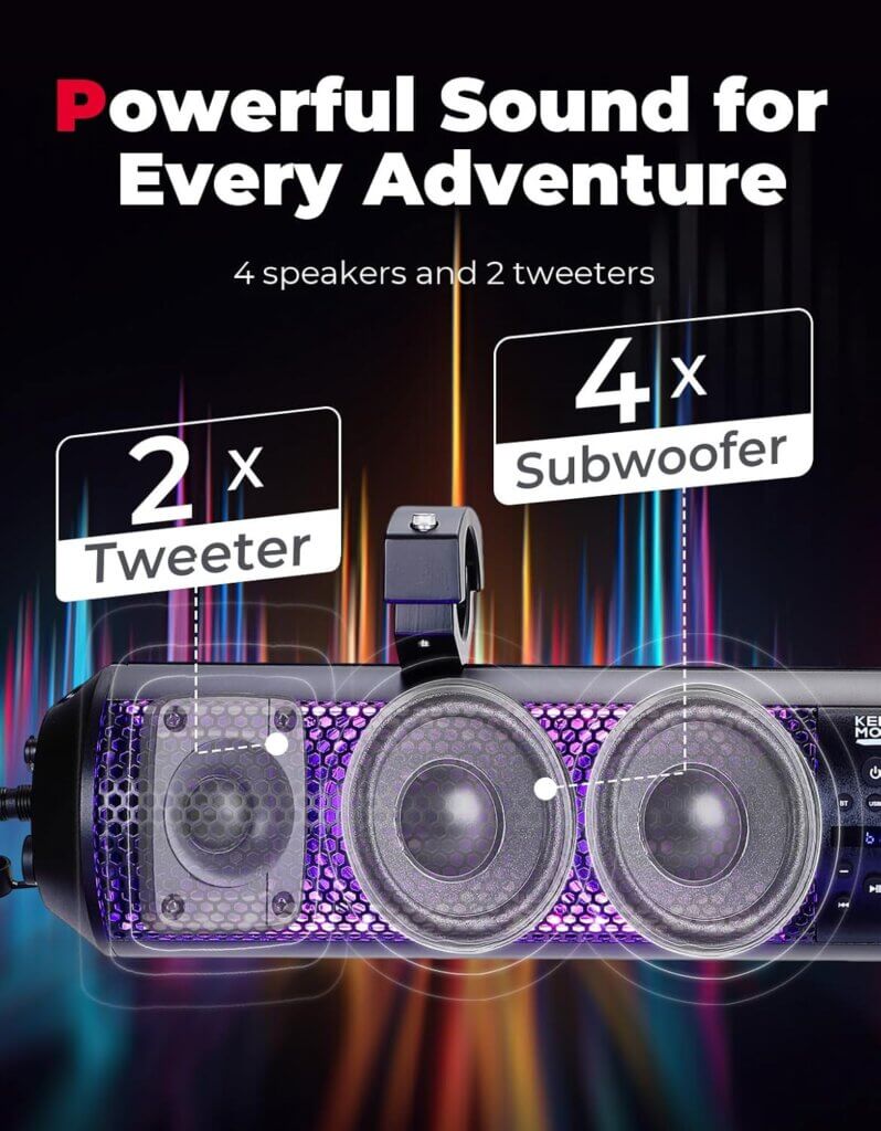 KEMIMOTO UTV Sound Bar 28 Inch ATV Soundbar 4X Subwoofers 2X Tweeters